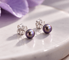 Bông tai Ngọc trai nuôi nước ngọt nút màu tím hoa cà - AME Jewellery
