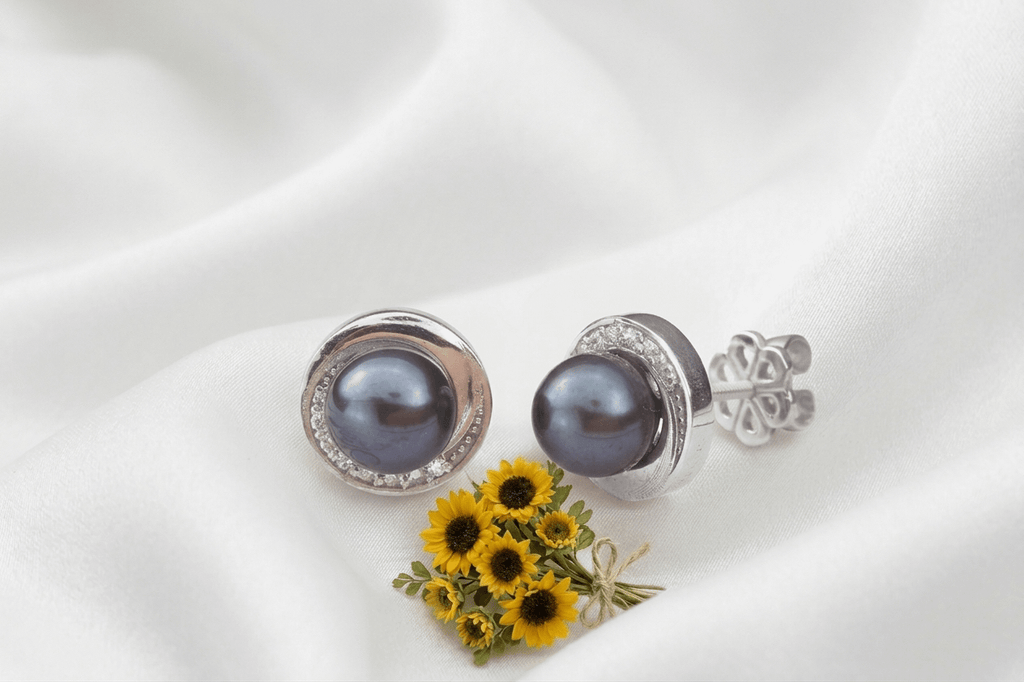 Bông tai Ngọc trai nước ngọt peacock ánh tím - AME Jewellery