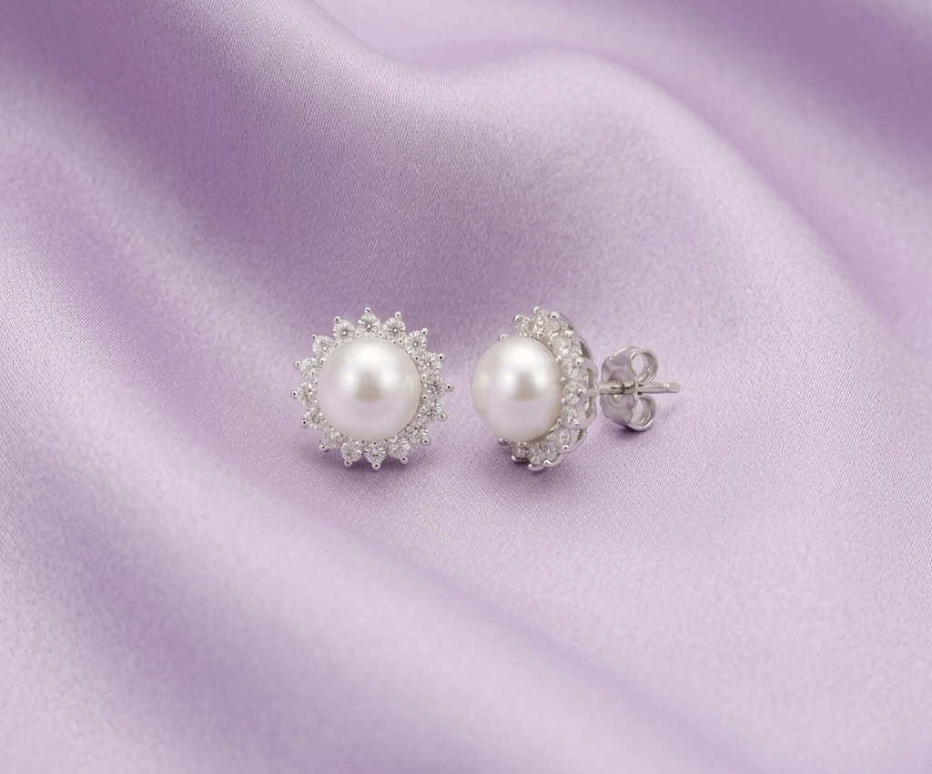 Bông tai Ngọc trai nuôi nước ngọt trắng - AME Jewellery