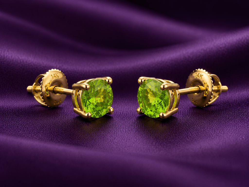 Bông tai vàng 14K đá quý tự nhiên Peridot 6mm - AME Jewllery