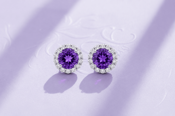 Boucles d'oreilles halo en argent sterling  et améthystes - AME Jewellery