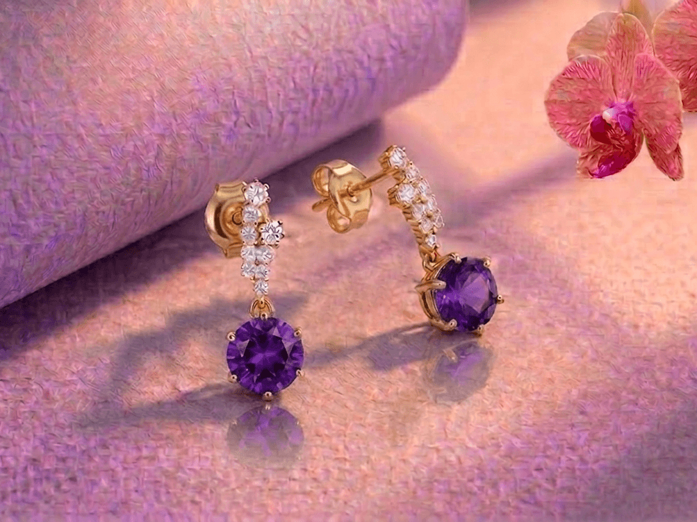 Boucles d'oreilles en or jaune 14K et améthyste - AME Jewellery