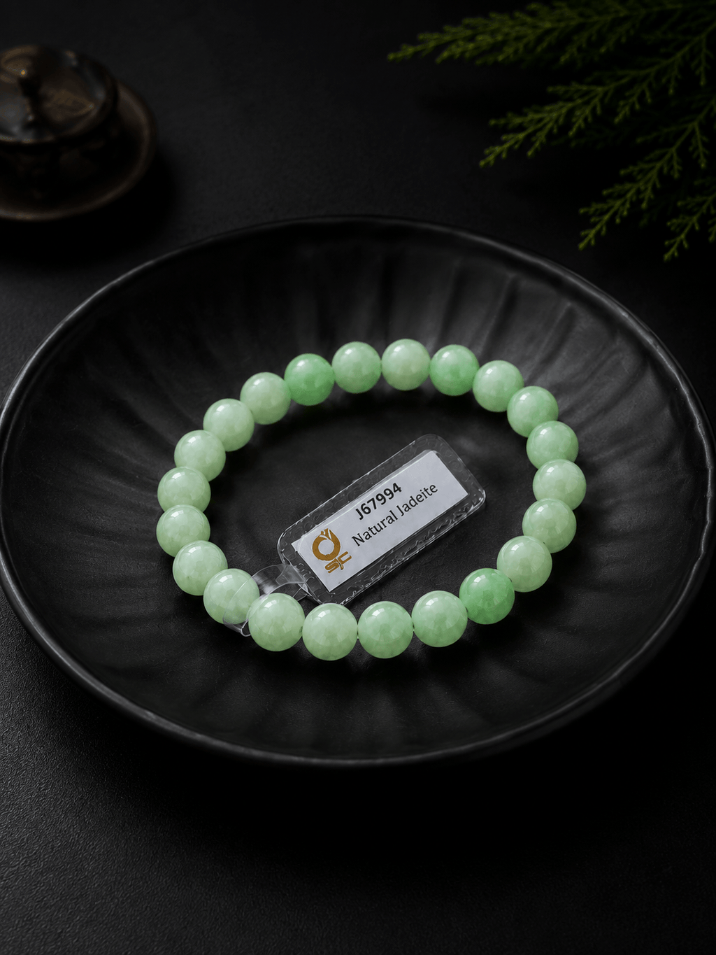 Bracelet en perles de jade jadéite verte Birmane - AME Jewellery