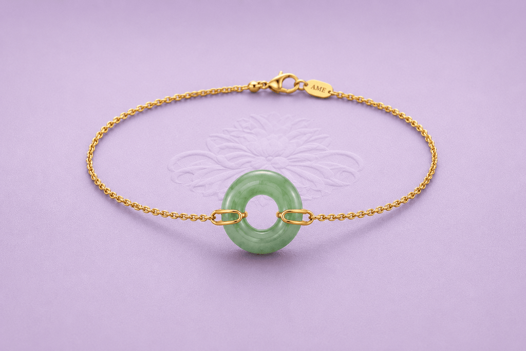 Circle of Heaven Bracelet in Green Burmese Jadeite & 14K Yellow Gold - AME Jewellery