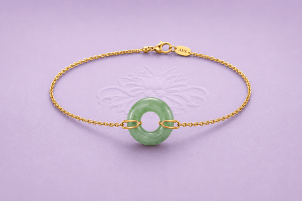 Circle of Heaven Bracelet in Green Burmese Jadeite & 14K Yellow Gold - AME Jewellery