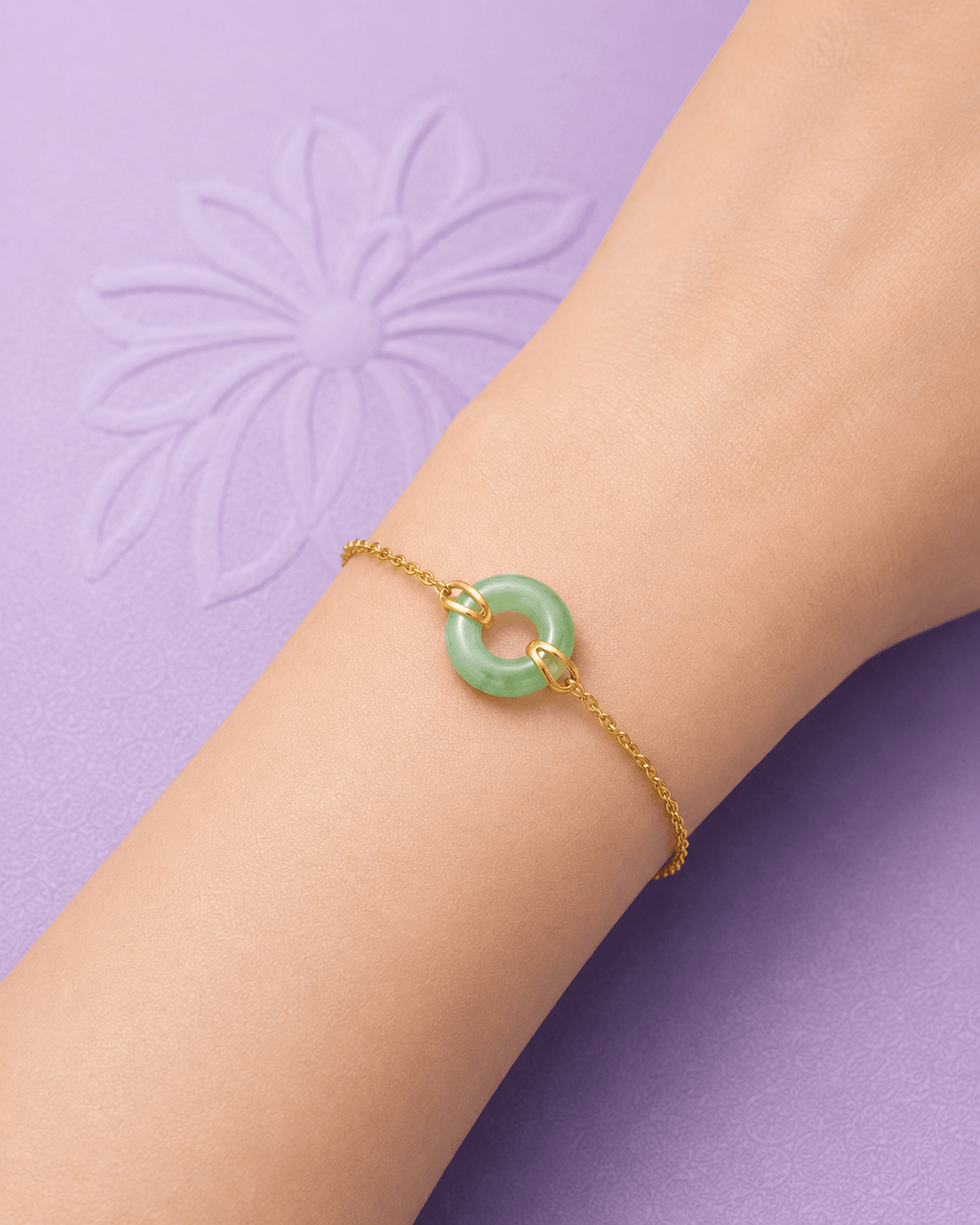 Circle of Heaven Bracelet in Green Burmese Jadeite & 14K Yellow Gold - AME Jewellery