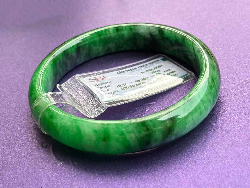 Vòng Cẩm Thạch sơn thuỷ thiên nhiên Miến Điện bản hẹ | Myanmar Natural Jadeite Jade Bangle | AME Jewellery