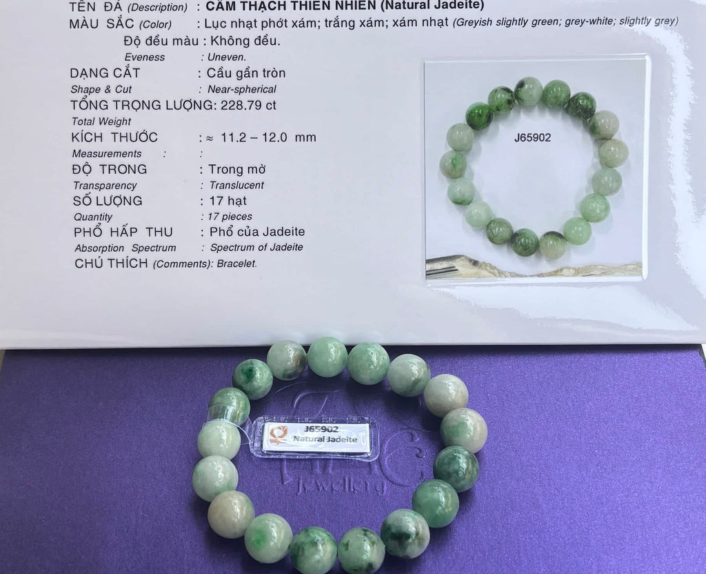 Vòng chuỗi Đá quý thiên nhiên Cẩm thạch - Burmese Green Jadeite Jade Beads Bracelet from AME Jewellery