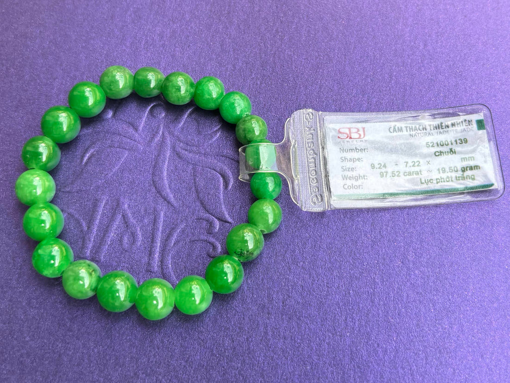 Chuỗi đeo tay đá quý Cẩm Thạch thiên nhiên Miến Điện Burmese Jadeite Jade Beads Bracelet by AME Jewellery