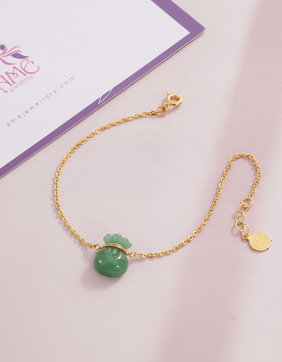 Lắc tay Vàng túi tiền Cẩm thạch | Money Bag Jadeite Jade Bracelet in 14K Yellow Gold by AME Jewellery