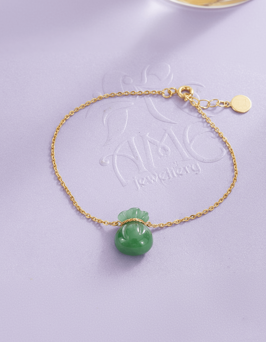 Lắc tay Vàng túi tiền Cẩm thạch | Money Bag Jadeite Jade Bracelet in 14K Yellow Gold by AME Jewellery