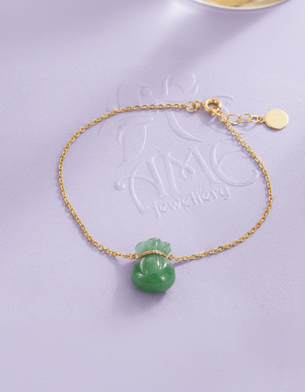 Lắc tay Vàng túi tiền Cẩm thạch | Money Bag Jadeite Jade Bracelet in 14K Yellow Gold by AME Jewellery