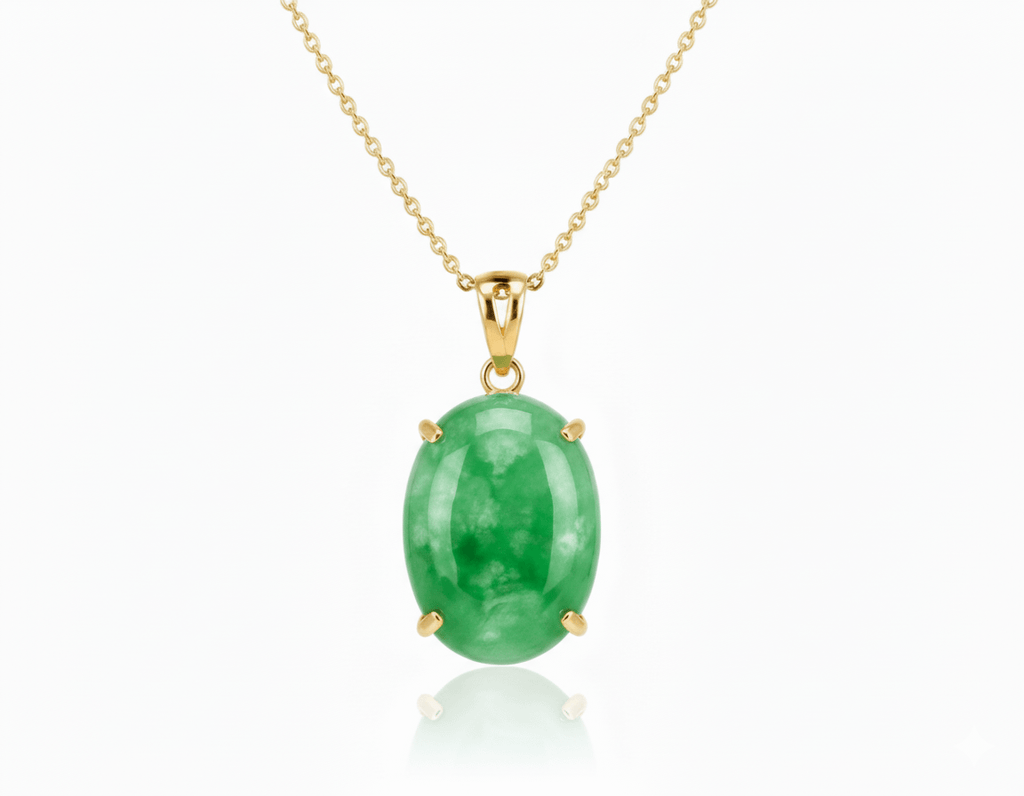 Mặt dây chuyền vàng Đá quý thiên nhiên Cẩm Thạch Burmese Jadeite Jade Pendant Necklace in 14K Yellow Gold by AME Jewellery
