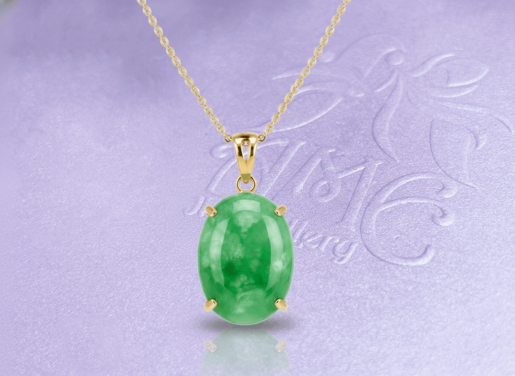 Mặt dây chuyền vàng Đá quý thiên nhiên Cẩm Thạch Burmese Jadeite Jade Pendant Necklace in 14K Yellow Gold by AME Jewellery