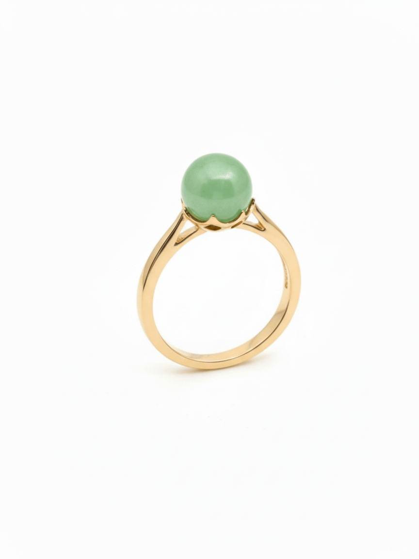 Nhẫn Vàng Đá quý Cẩm Thạch thiên nhiên Natural Burmese Jadeite Jade Ring in 14K Yellow Gold by AME Jewellery