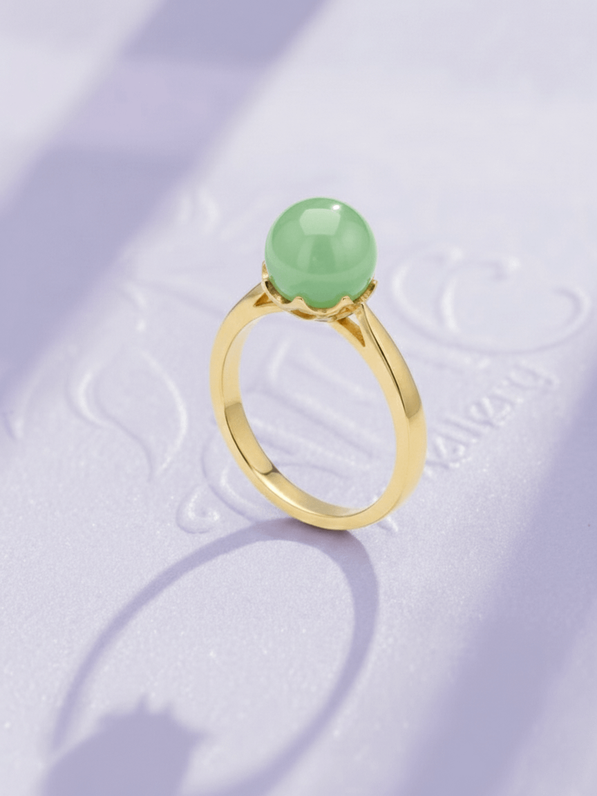 Nhẫn Vàng Đá quý Cẩm Thạch thiên nhiên Natural Burmese Jadeite Jade Ring in 14K Yellow Gold by AME Jewellery