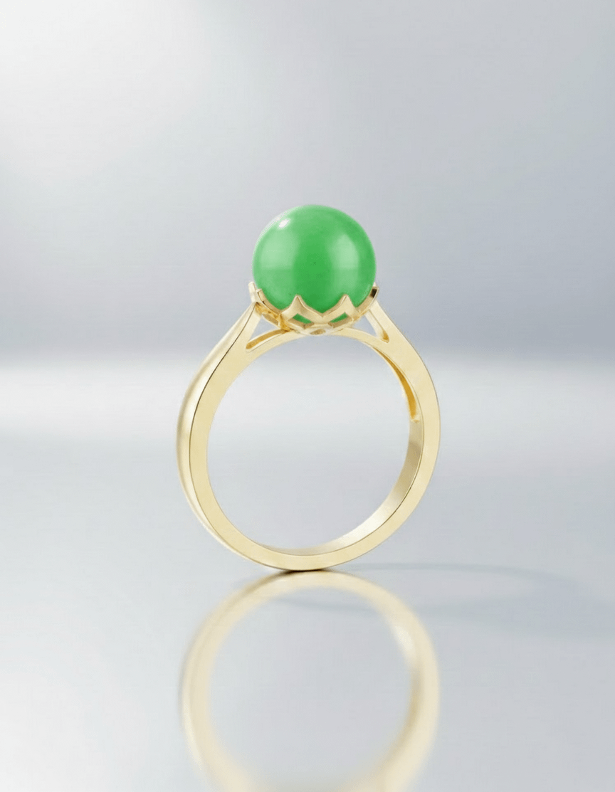 Nhẫn Vàng Đá quý Cẩm Thạch thiên nhiên Natural Burmese Jadeite Jade Ring in 14K Yellow Gold by AME Jewellery