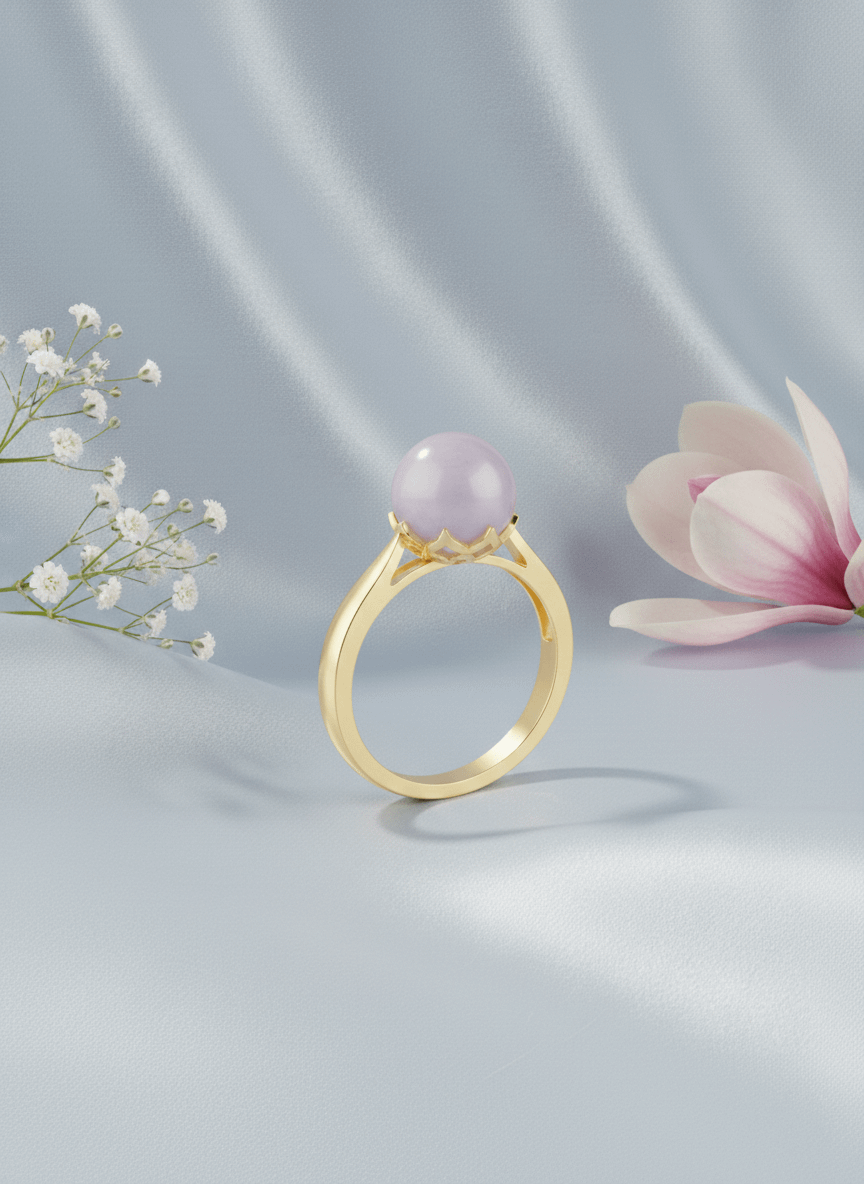 Nhẫn Vàng Đá quý Cẩm Thạch thiên nhiên Natural Burmese Jadeite Jade Ring in 14K Yellow Gold by AME Jewellery