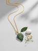 Mặt dây chuyền Vàng Lá cẩm thạch thiên nhiên Burmese Jadeite Jade Leaf Pendant in 14K Yellow Gold by AME Jewellery