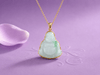 Burmese Jadeite Jade Maitreya Buddha Pendant in 14K Yellow Gold - AME Jewellery