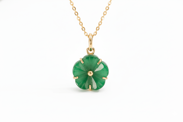 Mặt dây chuyền Vàng Đá quý thiên nhiên Cẩm Thạch Burmese Jadeite Apricot Blossom Flower Pendant Neclace in 14K Yellow Gold by AME Jewellery