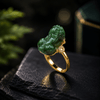 Burmese Jadeite Pixiu (貔貅) Ring with Lucky Coin in 14K Yellow Gold - AME Jewellery