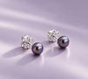 Button / Half-Round Aubergine Freshwater Cultured Pearl Stud Earrings in Sterling Silver for Women - Ame Jewellery