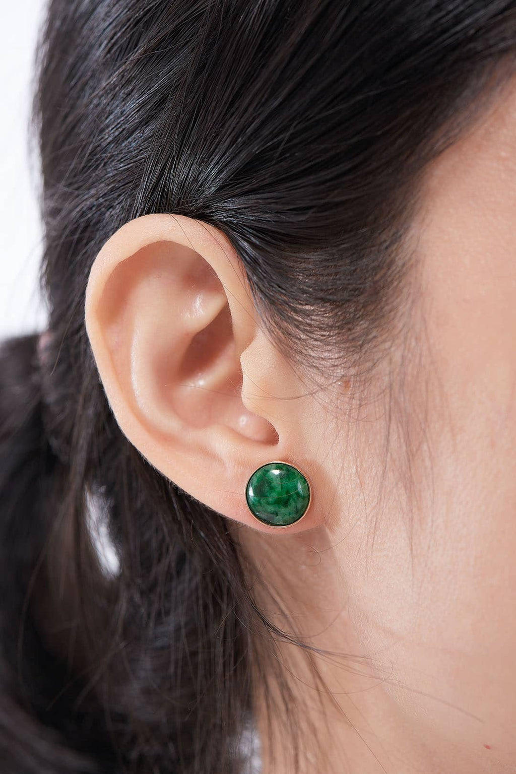 Bông tai Vàng Cẩm thạch thiên nhiên Burmese Cabochon Jadeite Jade Earrings 14K Yellow Gold by AME Jewellery