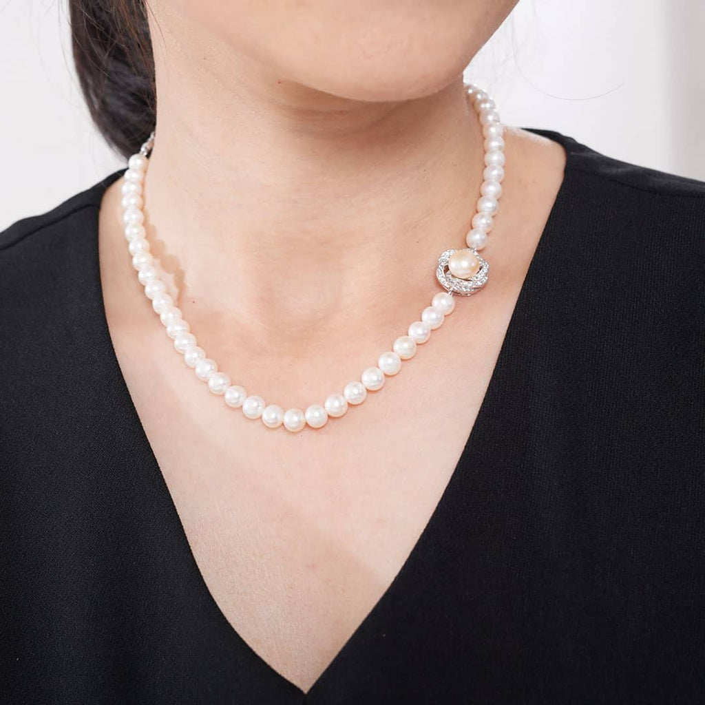 Vòng đeo cổ chuỗi Ngọc trai trắng | White Pearl Strand Necklace by AME Jewellery