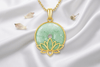 Burmese Natural Donut Circle Jadeite Jade Lotus Pendant Necklace in 14K Yellow Gold by AME Jewellery