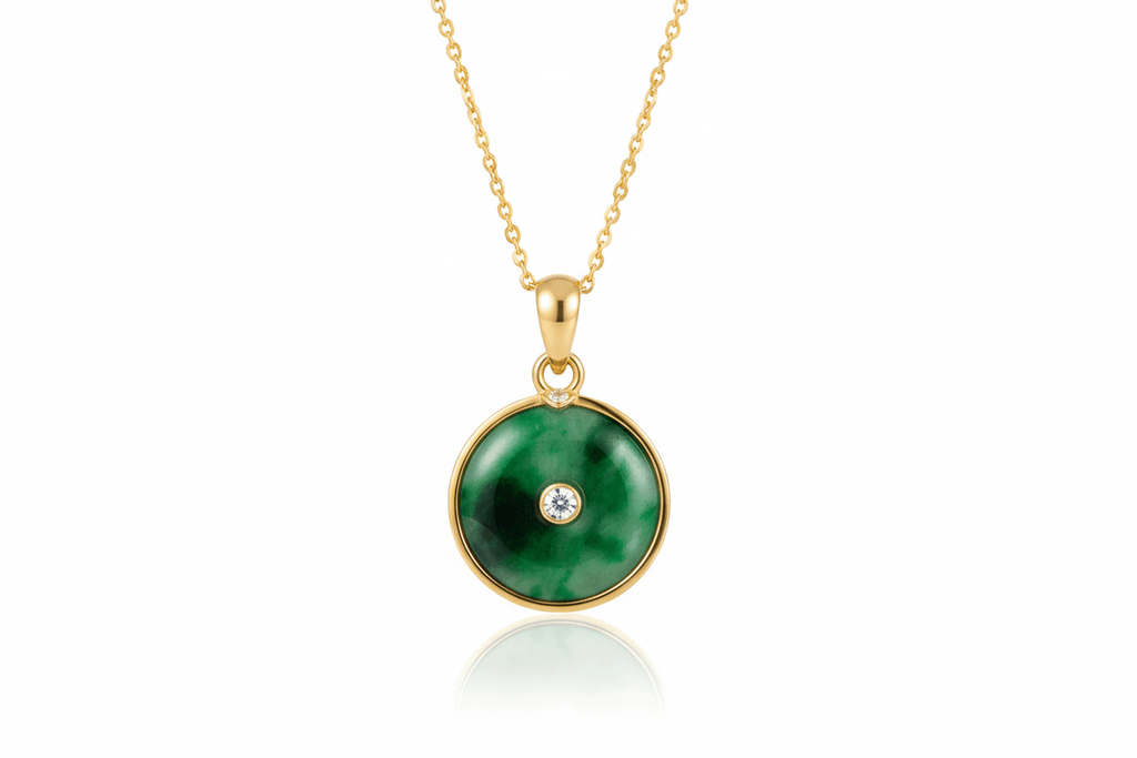Circle Jadeite Jade Pendant Necklace in 14K Yellow Gold | AME Jewellery