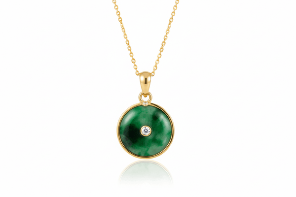 Circle Jadeite Jade Pendant Necklace in 14K Yellow Gold | AME Jewellery