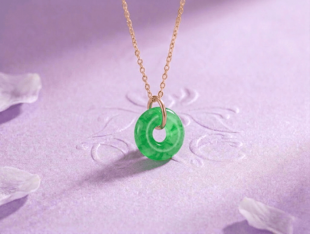 Circle of Heaven Pendant Necklace - Burmese Jadeite & 14K Yellow Gold by AME Jewellery