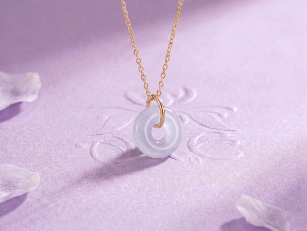 Circle of Heaven Pendant Necklace - Purple Burmese Jadeite & 14K Yellow Gold by AME Jewellery