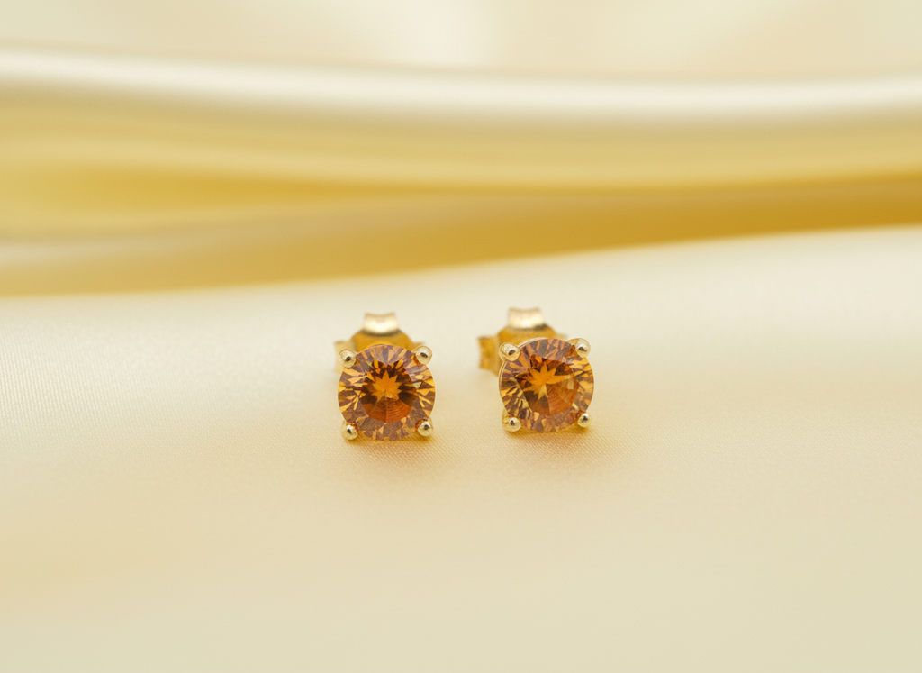 Bông tai Vàng Đá quý tự nhiên Citrine Stud Earrings in 14K Yellow Gold by AME Jewellery