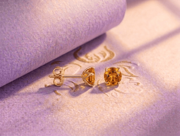 Natural Citrine Stud Earrings in 14K Yellow Gold - AME Jewellery