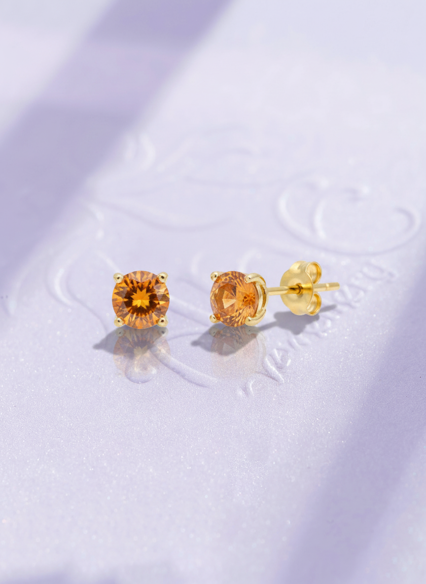 Bông tai Vàng Đá quý tự nhiên Citrine Stud Earrings in 14K Yellow Gold by AME Jewellery