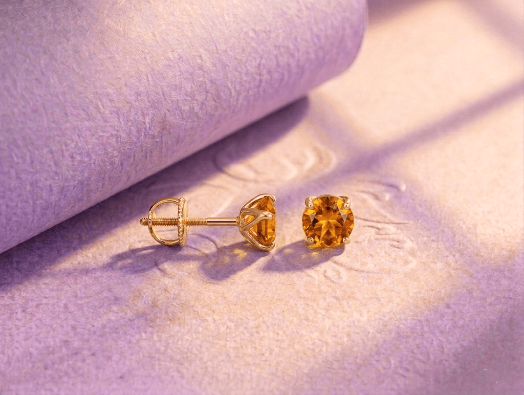 Natural Citrine Stud Earrings in 14K Yellow Gold by AME Jewellery. 