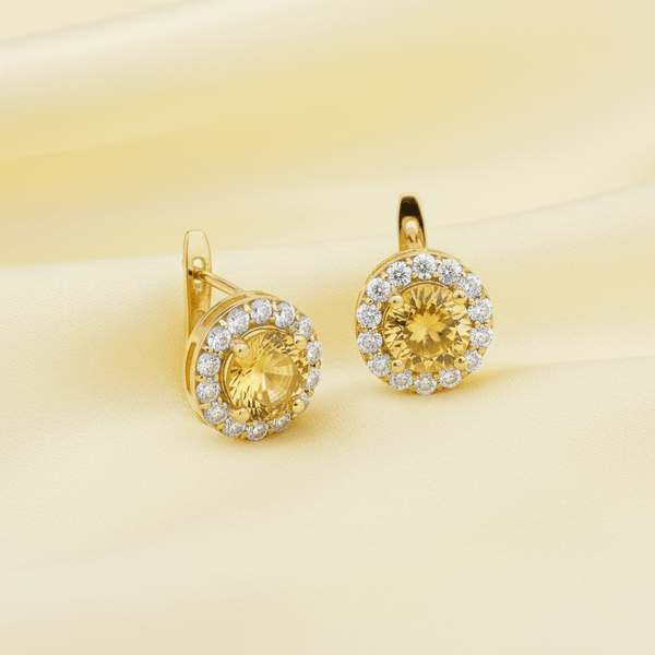 Bông tai Vàng Đá quý tự nhiên Citrine Halo Earrings in 14K Yellow Gold by AME Jewellery