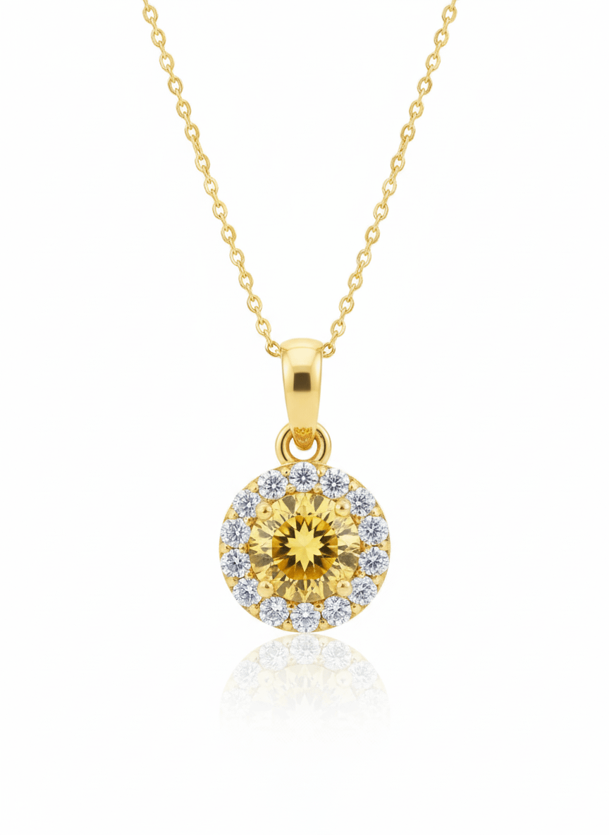 Mặt dây chuyền Vàng Đá quý tự nhiên Citrine Halo Pendant Necklace in 14K Yellow Gold by AME Jewellery