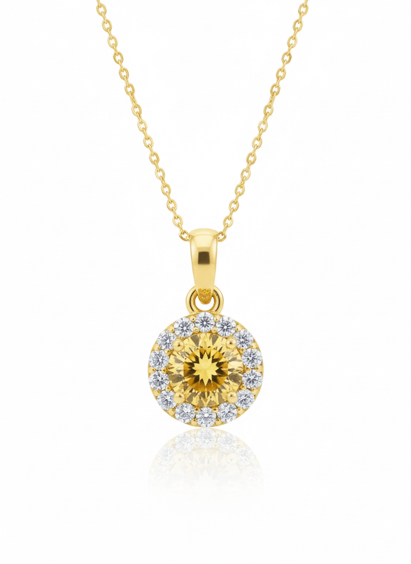 Mặt dây chuyền Vàng Đá quý tự nhiên Citrine Halo Pendant Necklace in 14K Yellow Gold by AME Jewellery