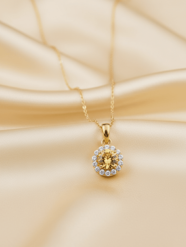 Mặt dây chuyền Vàng Đá quý tự nhiên Citrine Halo Pendant Necklace in 14K Yellow Gold by AME Jewellery