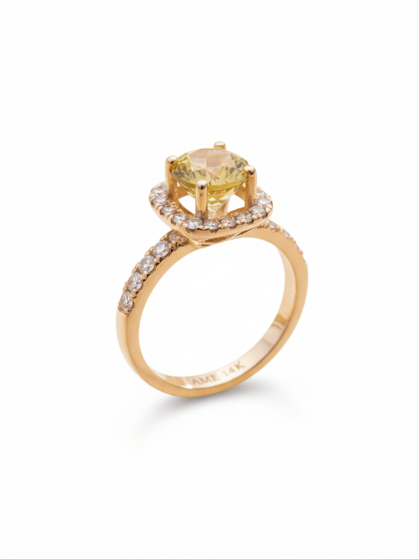 Nhẫn Vàng Đá quý tự nhiên Citrine Square Halo Ring in 14K Yellow Gold by AME Jewellery