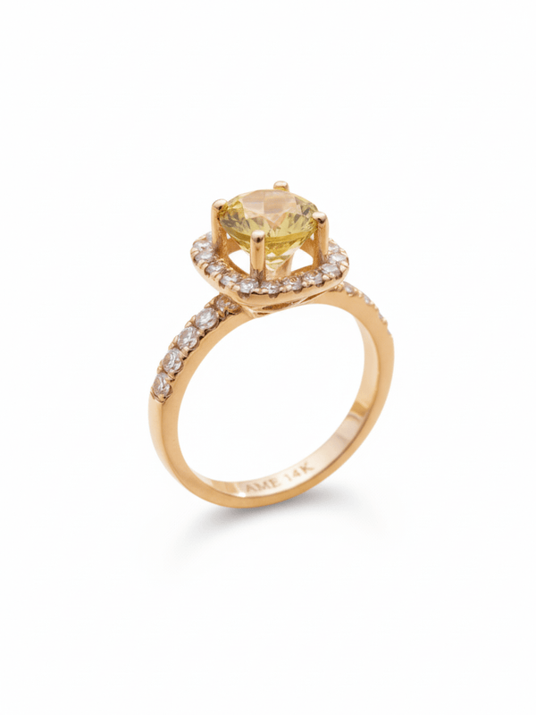 Natural Citrine Square Halo Ring in 14K Yellow Gold - AME Jewellery