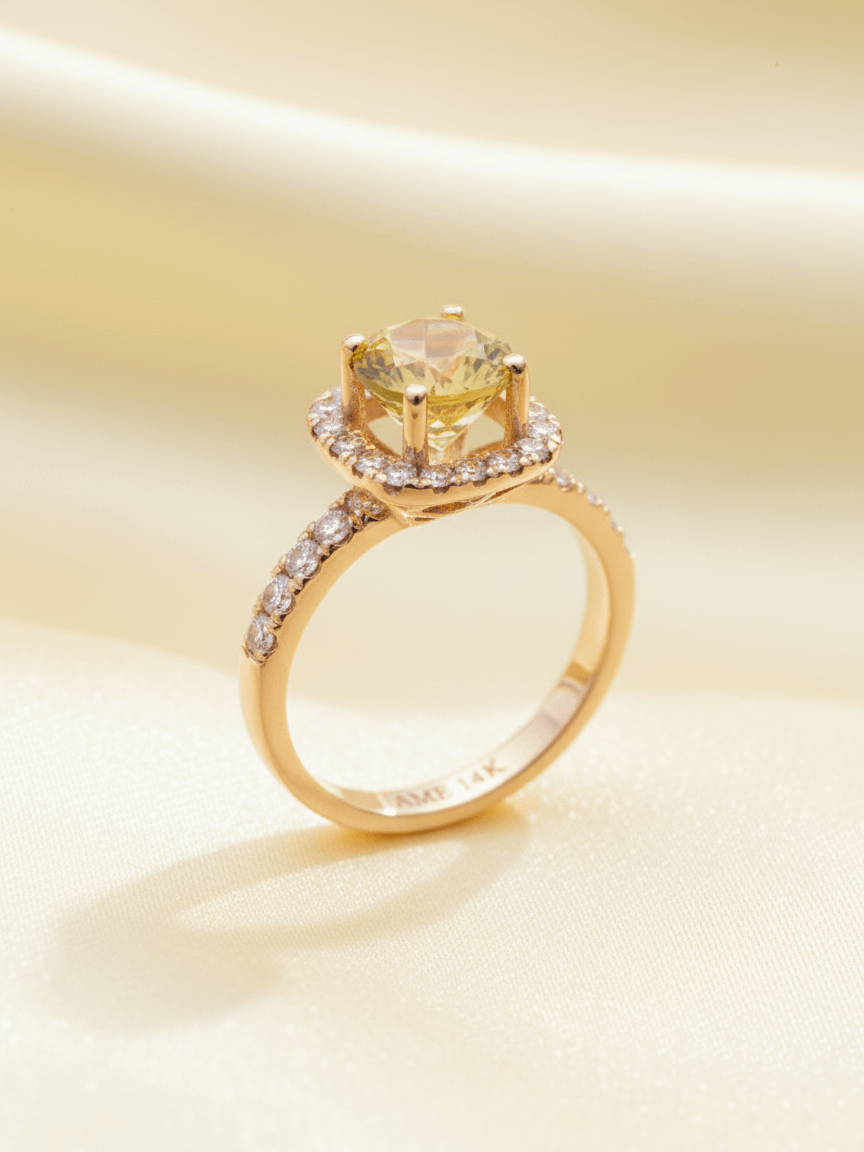 Nhẫn Vàng Đá quý tự nhiên Citrine Square Halo Ring in 14K Yellow Gold by AME Jewellery