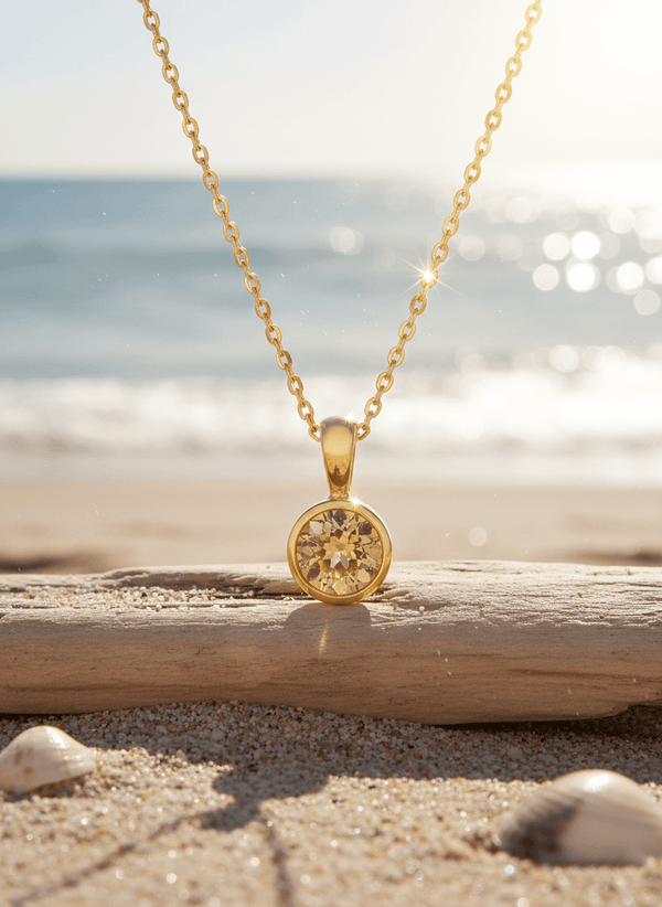 Mặt dây chuyền Vàng Đá quý tự nhiên Citrine Bezel Pendant Necklace in 14K Yellow Gold by AME Jewellery