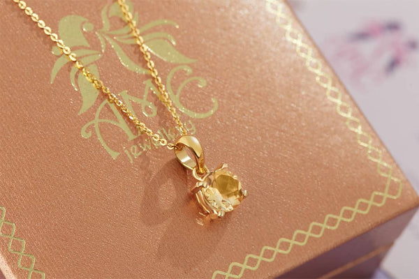 7mm Natural Citrine Pendant in 14K Yellow Gold by AME Jewellery
