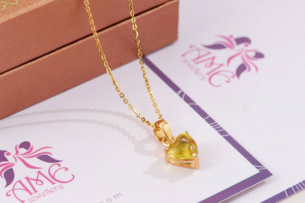 Mặt dây chuyền Vàng Đá quý thiên nhiên Heart-cut Citrine Pendant Necklace in 14K Yellow Gold by AME Jewellery
