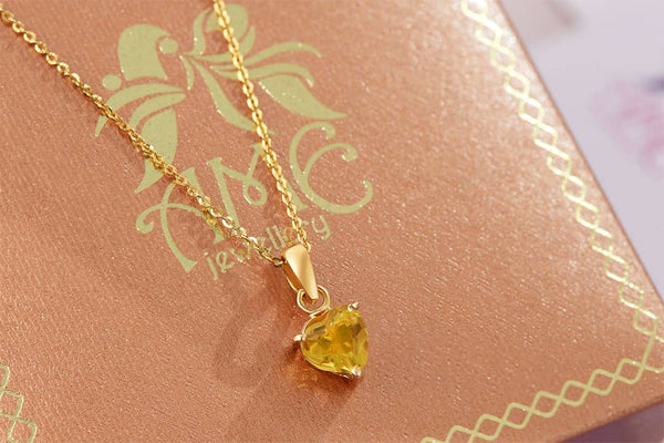 Mặt dây chuyền Vàng Đá quý thiên nhiên Heart-cut Citrine Pendant Necklace in 14K Yellow Gold by AME Jewellery