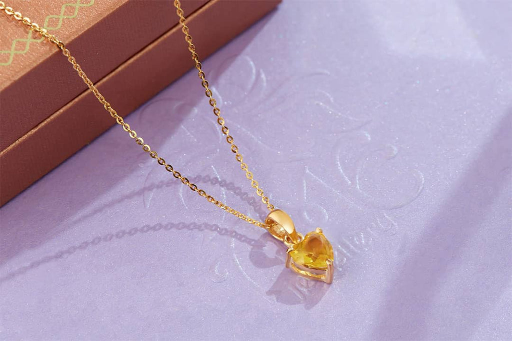 Mặt dây chuyền Vàng Đá quý thiên nhiên Heart-cut Citrine Pendant Necklace in 14K Yellow Gold by AME Jewellery